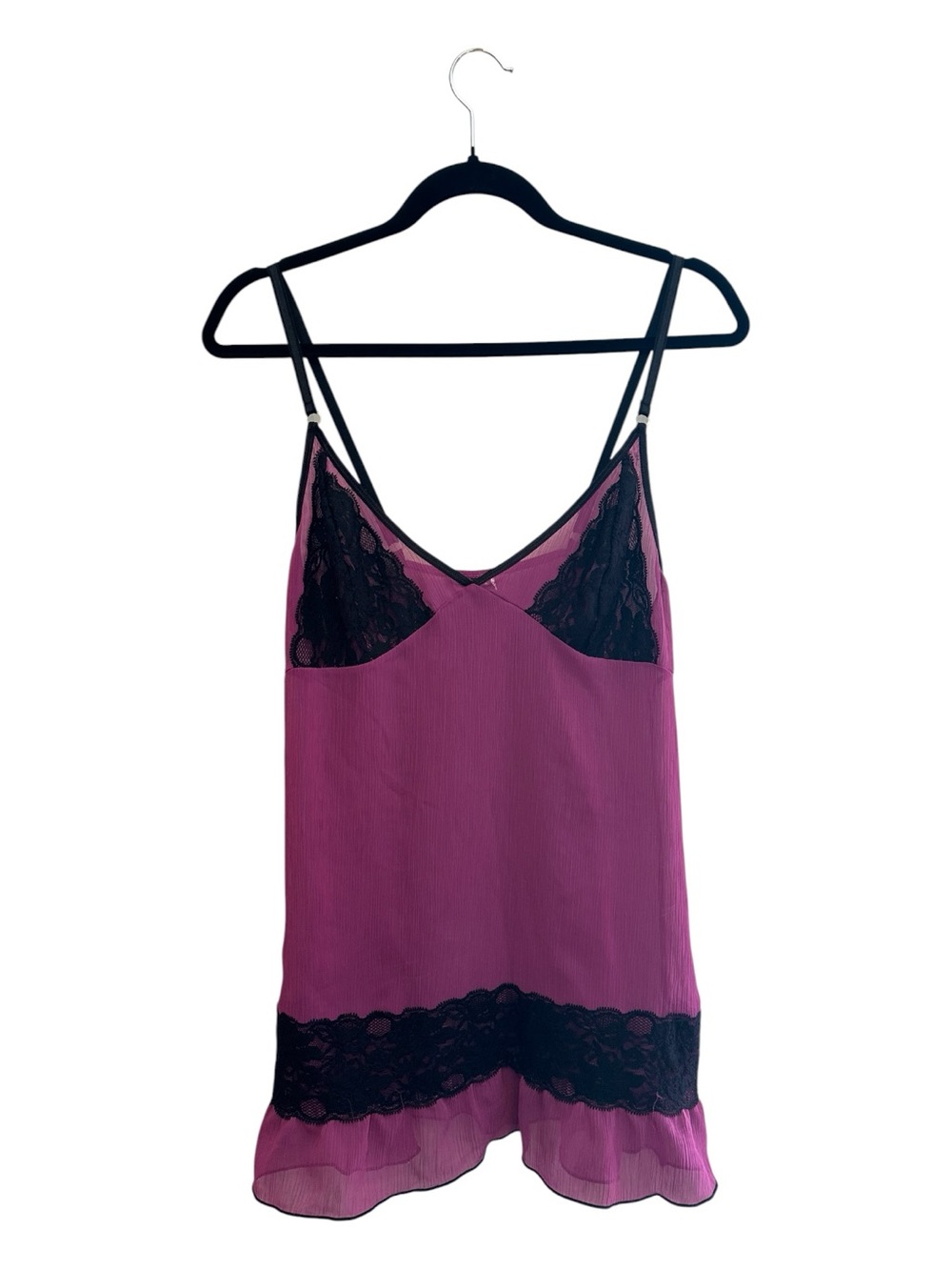 Vintage Y2K Hot Topic Purple Slip Dress with Black Lace Trim Size Large